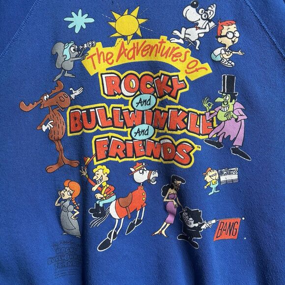 Vintage Rocky and Bullwinkle Raglan Crewneck Sweatshirt Mens XL USA Made Cartoon - Picture 9 of 12